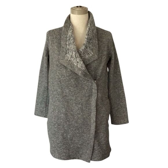 BB Dakota Gray Maggie Fleece Drape Collar Sweater Jacket Women’s Small Zip Coat - Picture 1 of 9